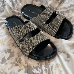 Wild Diva glitter buckle slides